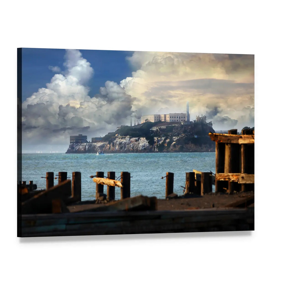Alcatraz Island Penitentiary View Canvas Wall Art, single panel gallery wrapped canvas, angled product view
