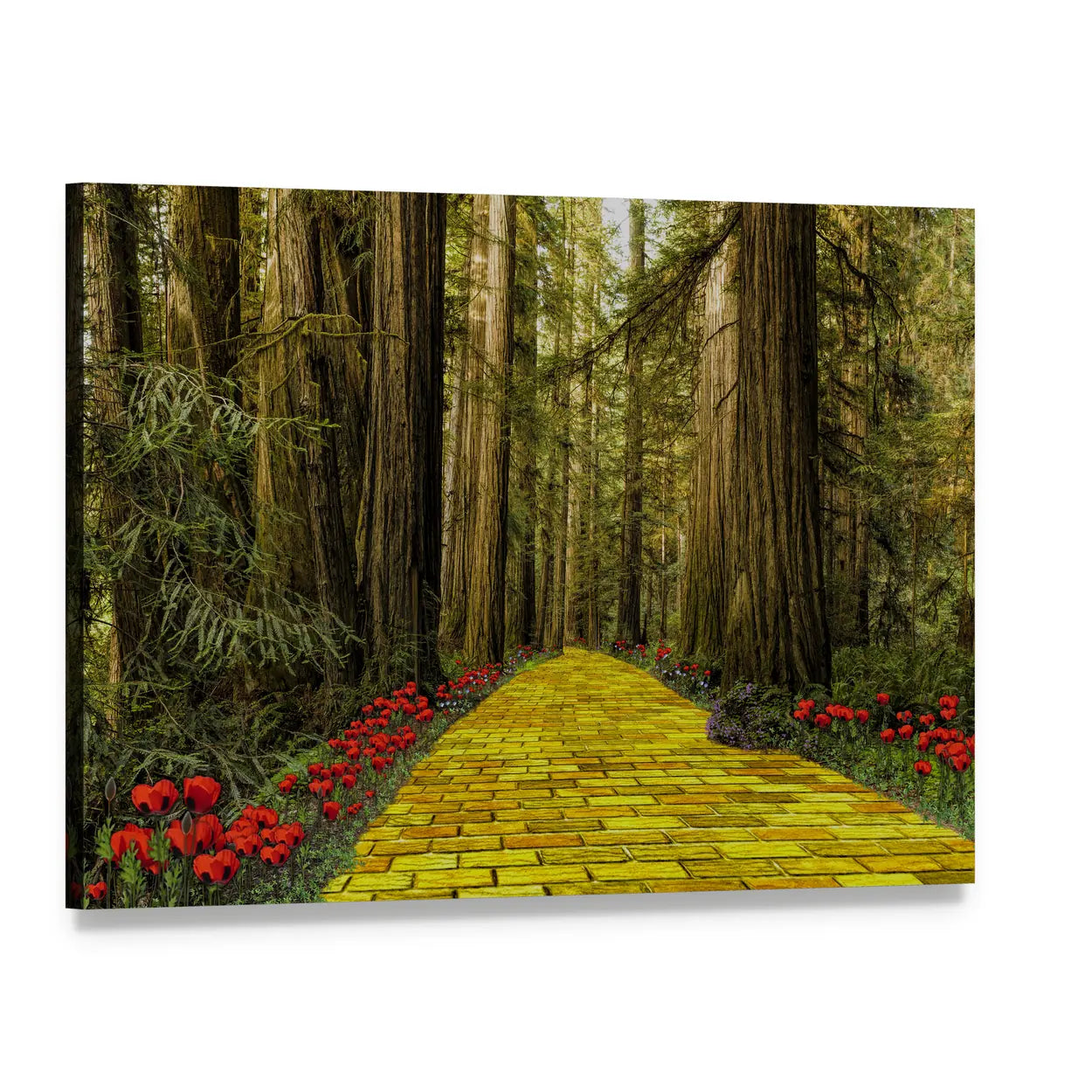Yellow Brick Road Path In Garden Canvas Wall Art, single panel gallery wrapped canvas, angled product view