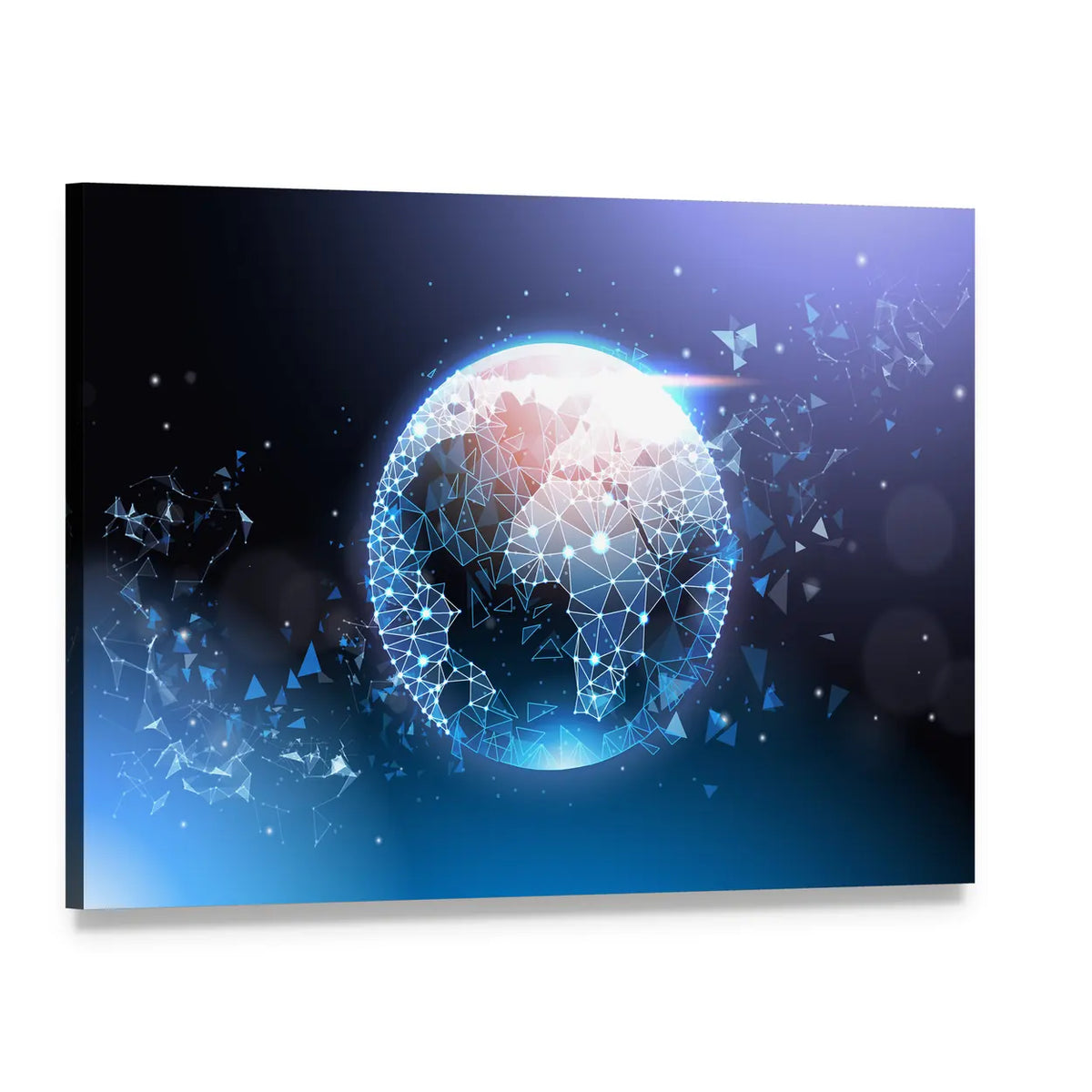Digital Wireframe Globe Network Canvas Wall Art, single panel gallery wrapped canvas, angled product view