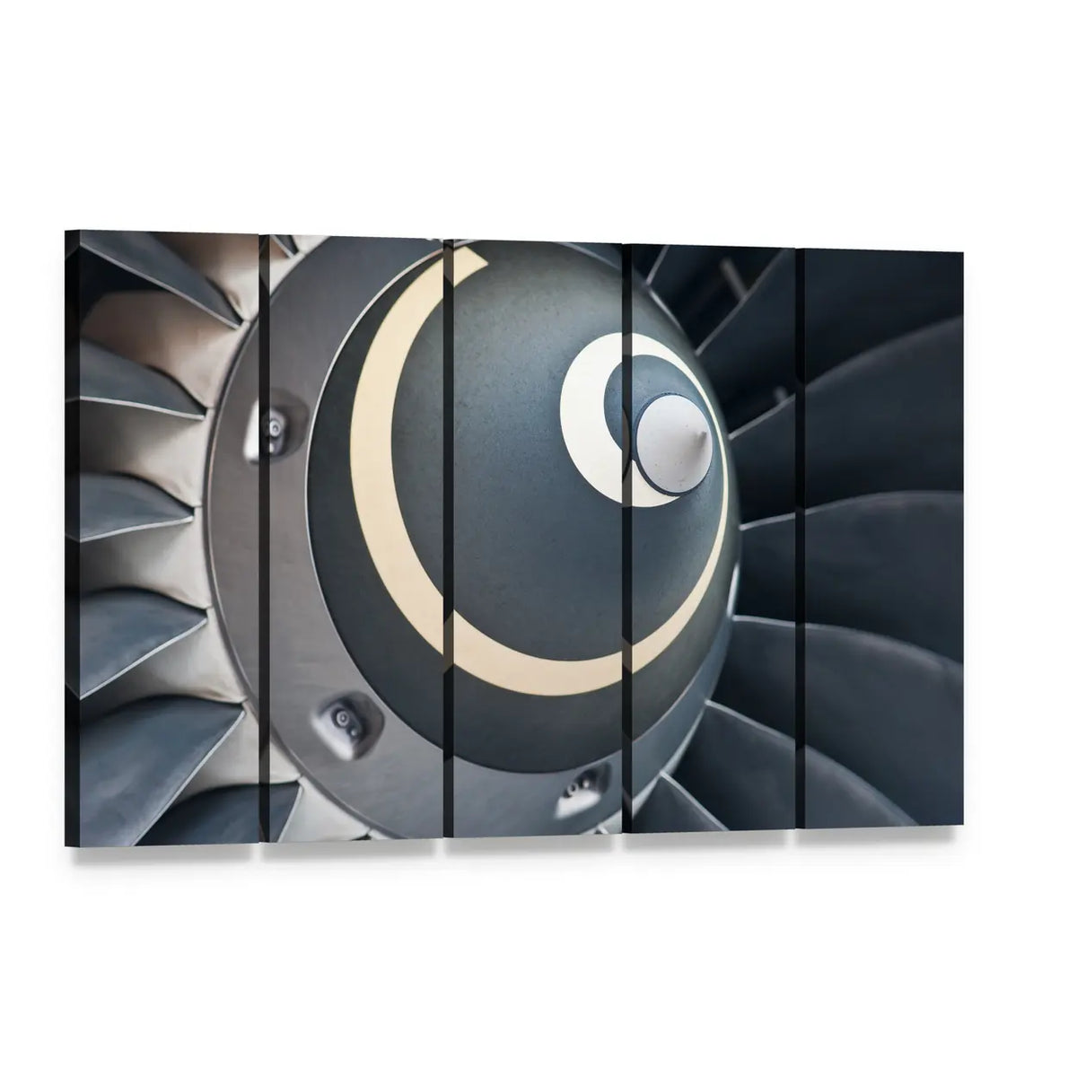 Jet Engine Turbine Blades Canvas Wall Art, 5 panel 5 Horizontal layout gallery wrapped canvas set, angled product view