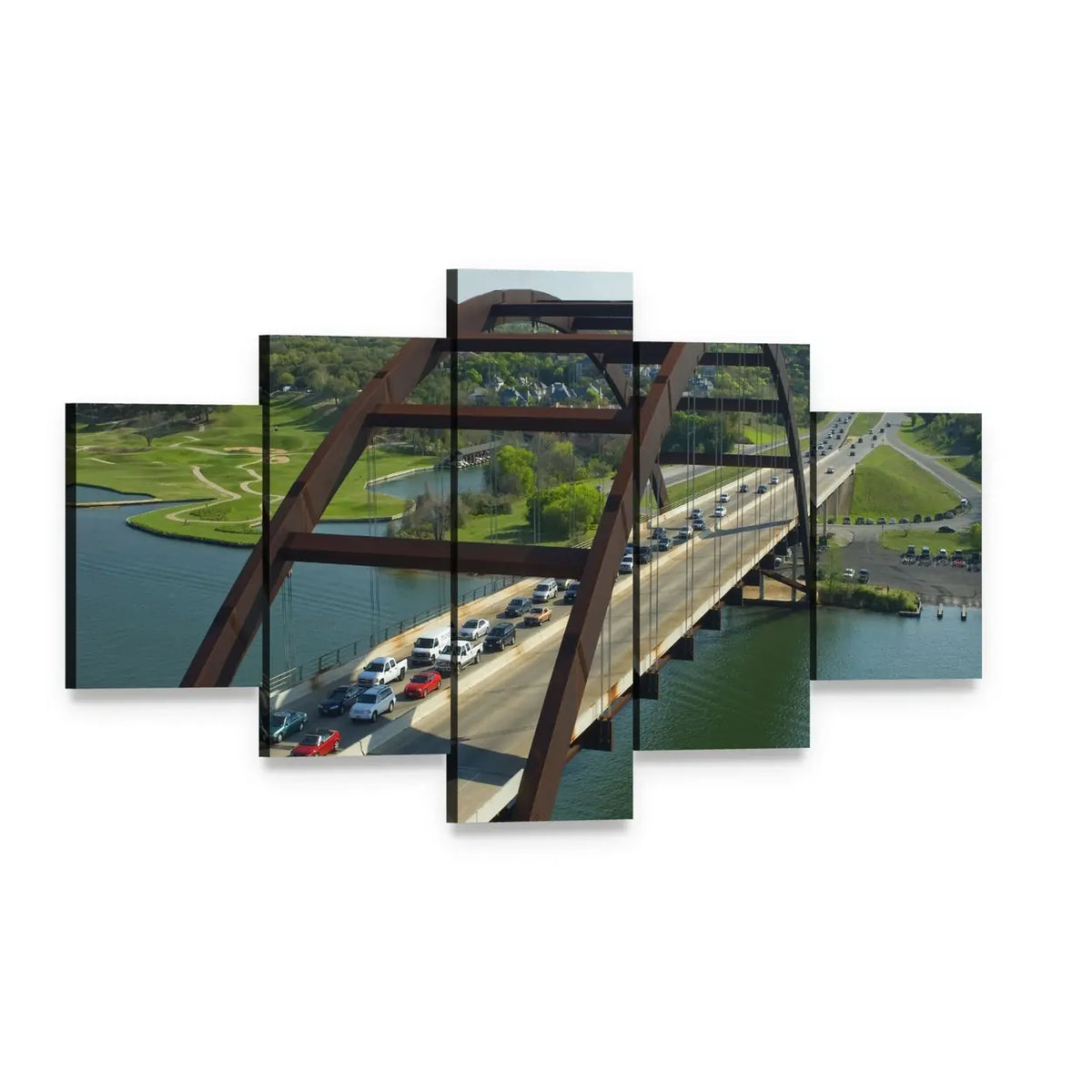 Arch Bridge in Austin, Texas Canvas Wall Art, 5 panel 5 Star layout gallery wrapped canvas set, angled product view
