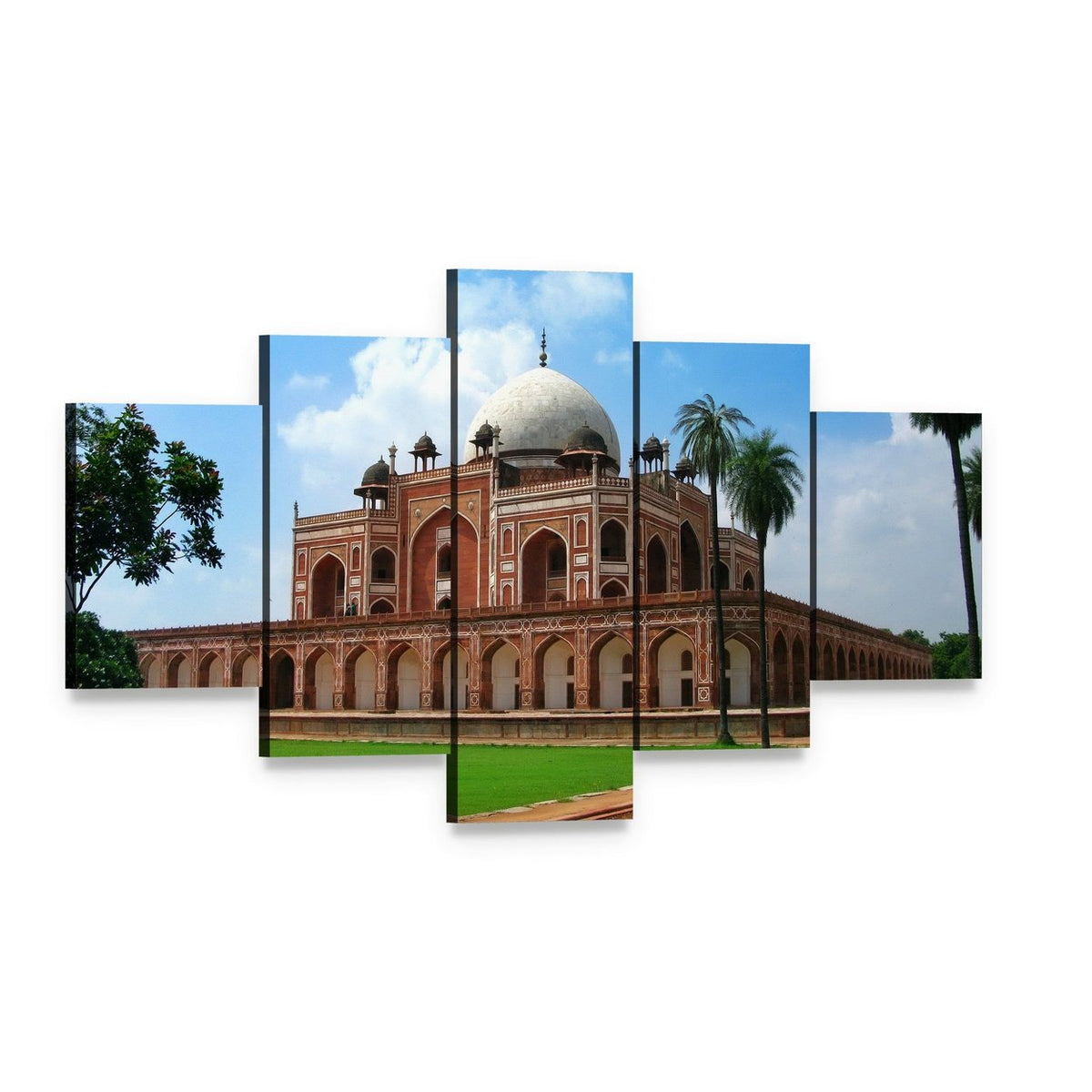 Humayun's Tomb in New Delhi Canvas Wall Art, 5 panel 5 Star layout gallery wrapped canvas set, angled product view