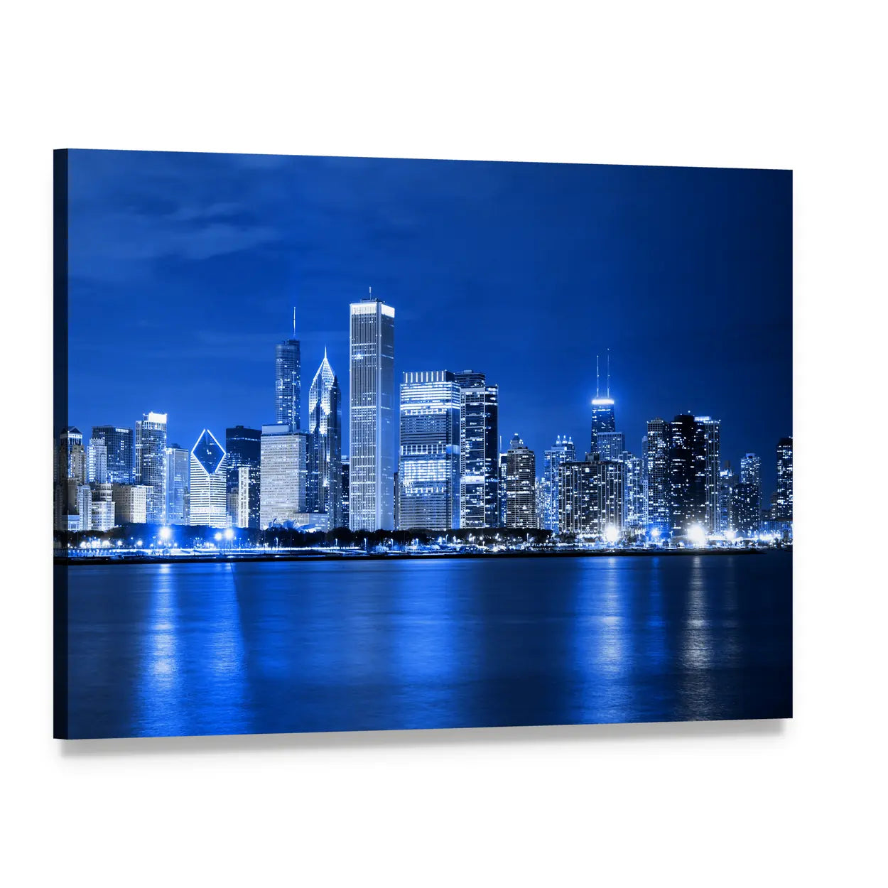 Chicago Night Skyline Canvas Wall Art, single panel gallery wrapped canvas, angled product view