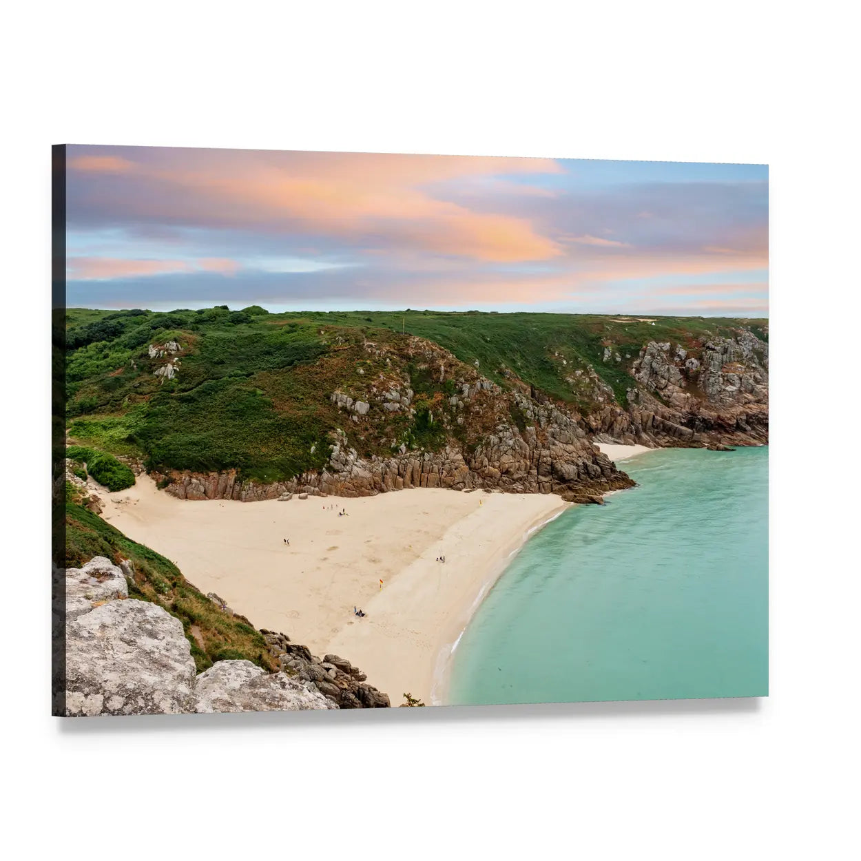 Sunset Over Sandy Cliffs and Beach Canvas Wall Art, single panel gallery wrapped canvas, angled product view
