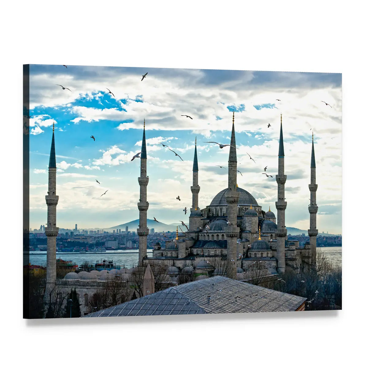 Blue Mosque Istanbul Canvas Wall Art, single panel gallery wrapped canvas, angled product view