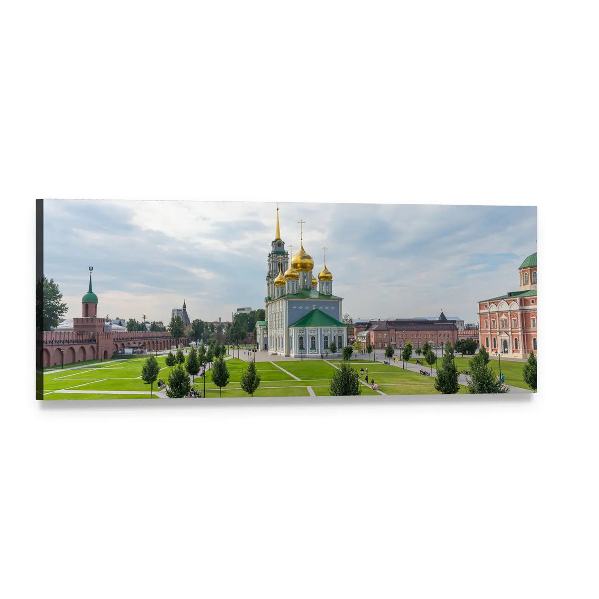 Epiphany Cathedral with Five Golden Domes Panoramic Canvas Wall Art, single panel gallery wrapped canvas, angled product view