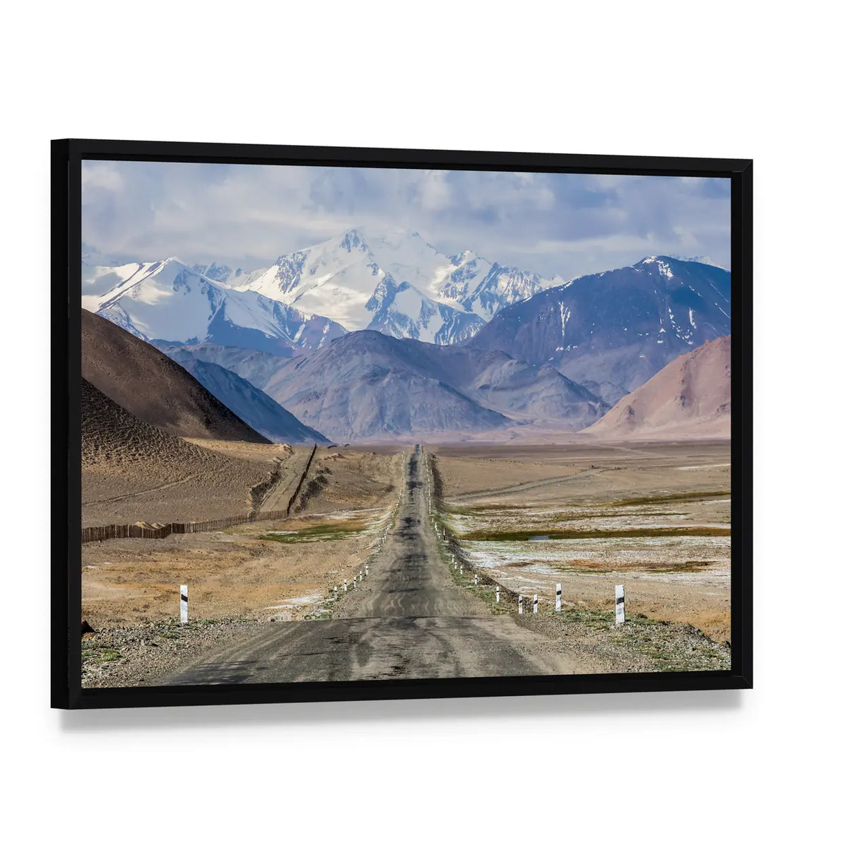 Pamir Highway In Tajikistan Canvas Wall Art, framed canvas in a black floater frame, angled product view