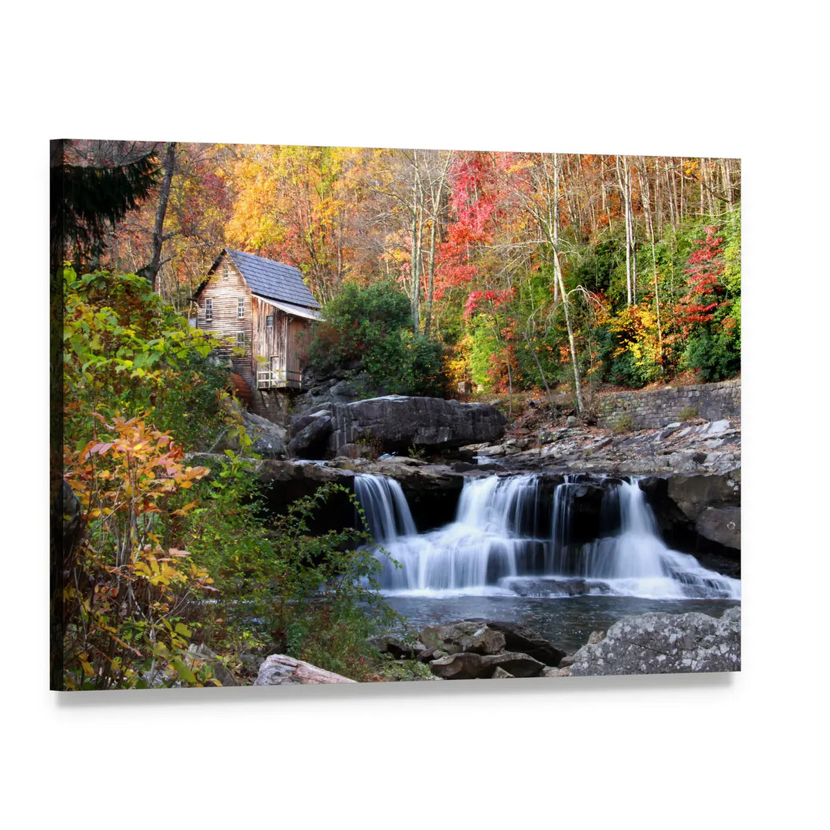 Glade Creek Grist Mill Canvas Wall Art, single panel gallery wrapped canvas, angled product view