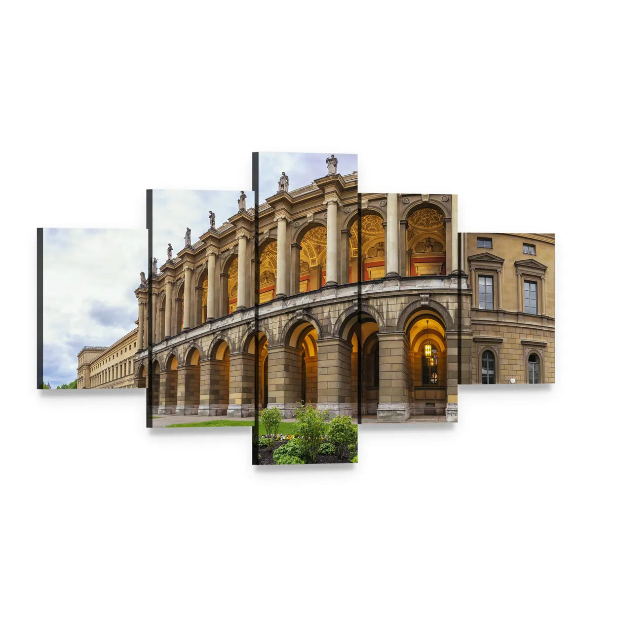 Munich City Skyline Canvas Wall Art, 5 panel 5 Star layout gallery wrapped canvas set, angled product view