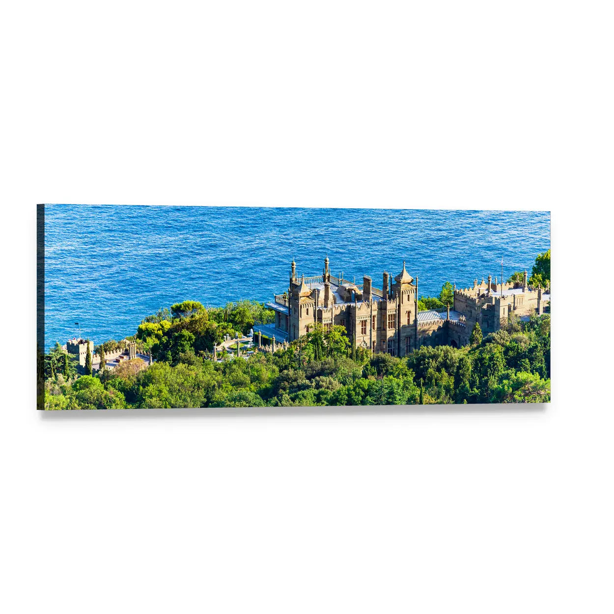 Alupka Palace on Crimean Coast Panoramic Canvas Wall Art, single panel gallery wrapped canvas, angled product view