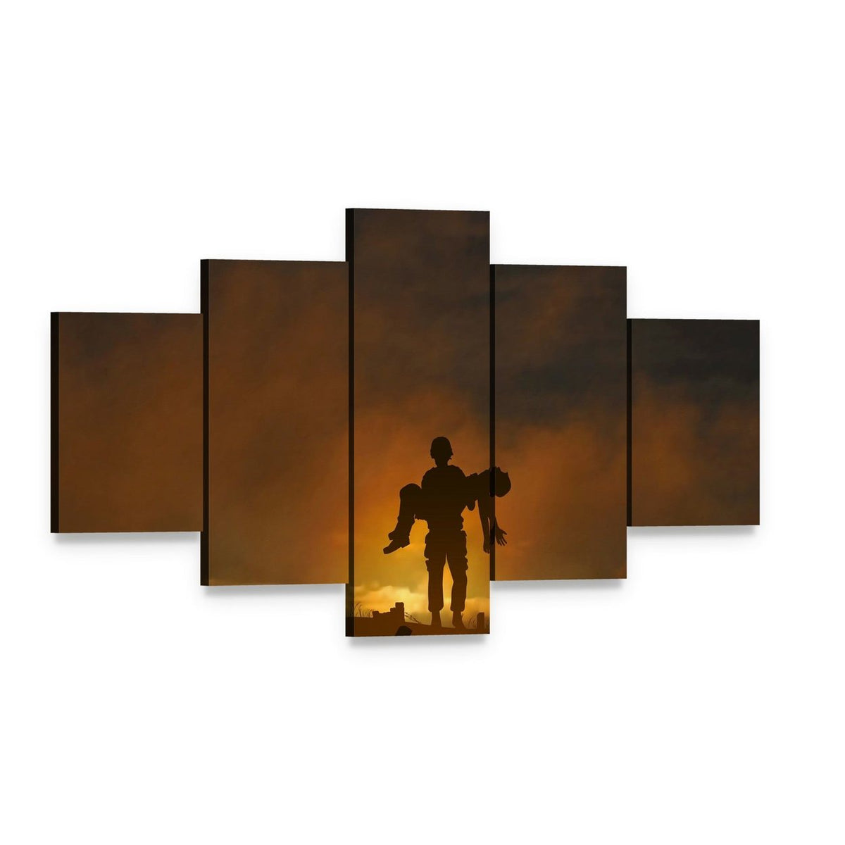 Soldier Carrying a Wounded Comrade Canvas Wall Art, 5 panel 5 Star layout gallery wrapped canvas set, angled product view