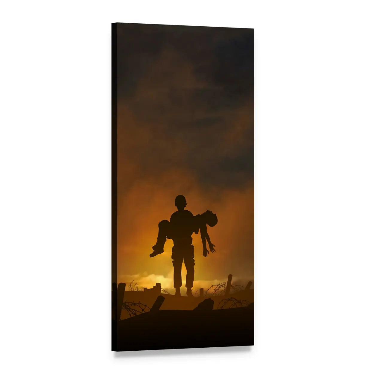 Soldier Carrying a Wounded Comrade Vertical Canvas Wall Art, 1 panel 1 Vertical layout gallery wrapped canvas set, angled product view