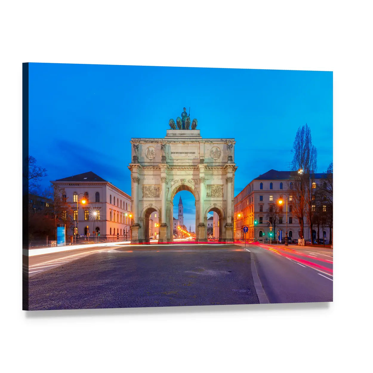 Siegestor Triumphal Arch at Twilight Canvas Wall Art, single panel gallery wrapped canvas, angled product view