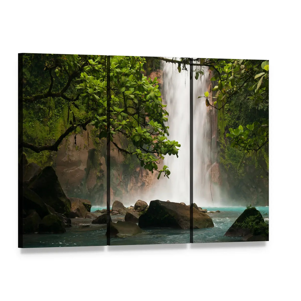 Celestial Waterfall Canvas Wall Art, 3 panel 3 Horizontal layout gallery wrapped canvas set, angled product view