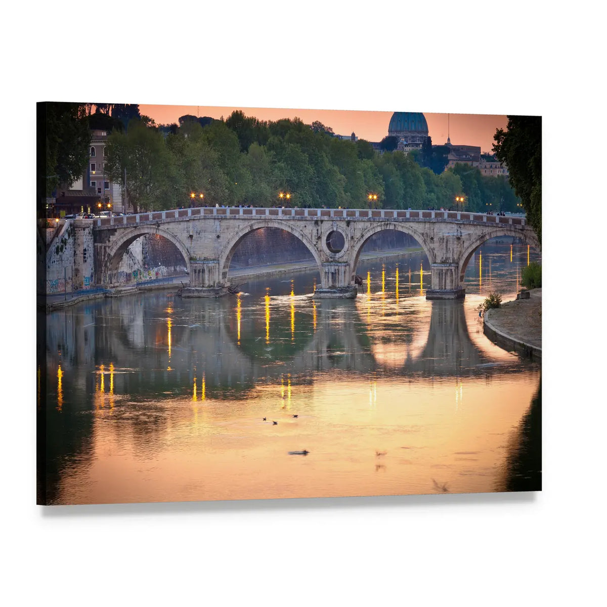 St. Peter's Basilica with Tiber Reflections Canvas Wall Art, single panel gallery wrapped canvas, angled product view