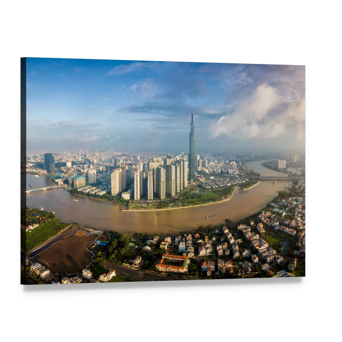 Ho Chi Minh City River Skyline Canvas Wall Art, single panel gallery wrapped canvas, angled product view