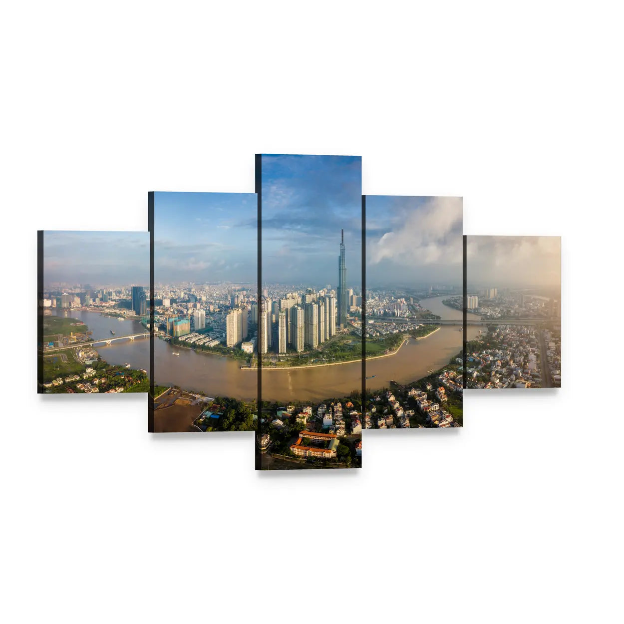 Ho Chi Minh City River Skyline Canvas Wall Art, 5 panel 5 Star layout gallery wrapped canvas set, angled product view