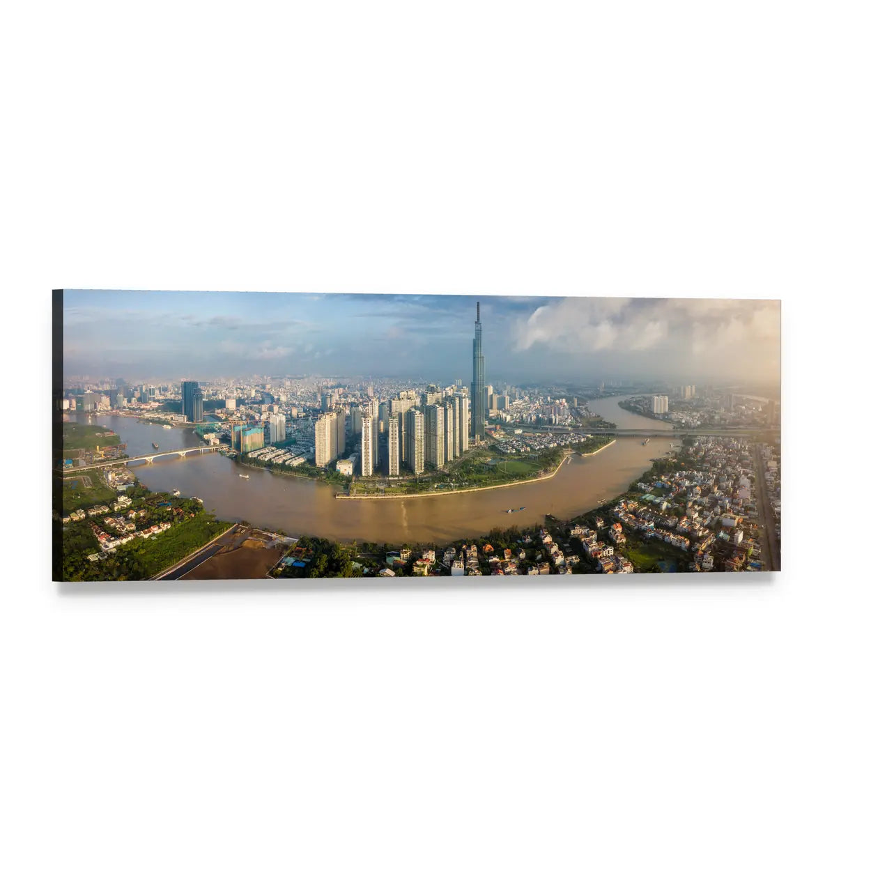 Ho Chi Minh City River Skyline Panoramic Canvas Wall Art, single panel gallery wrapped canvas, angled product view