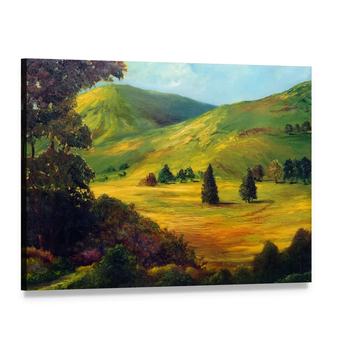 View of Farm Fields Canvas Wall Art, single panel gallery wrapped canvas, angled product view