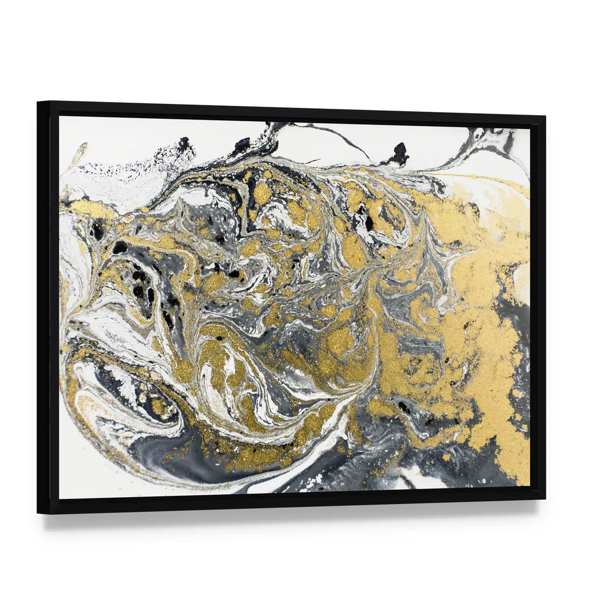 Marble Acrylic Abstract Canvas Wall Art, framed canvas in a black floater frame, angled product view