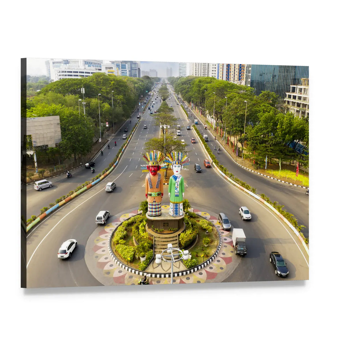 Ondel-ondel Monument View Canvas Wall Art, single panel gallery wrapped canvas, angled product view