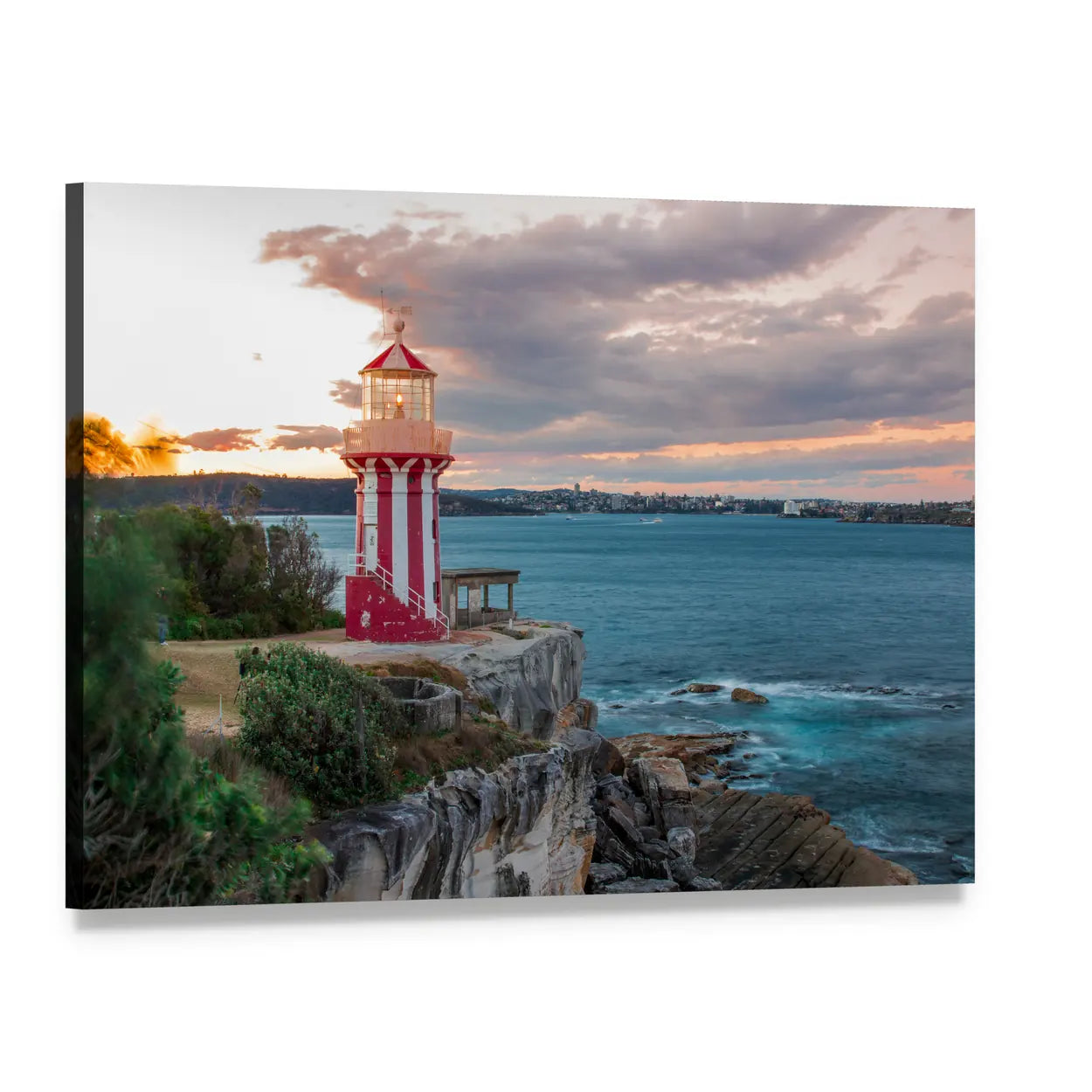 Hornby Lighthouse at Sunset Canvas Wall Art, single panel gallery wrapped canvas, angled product view