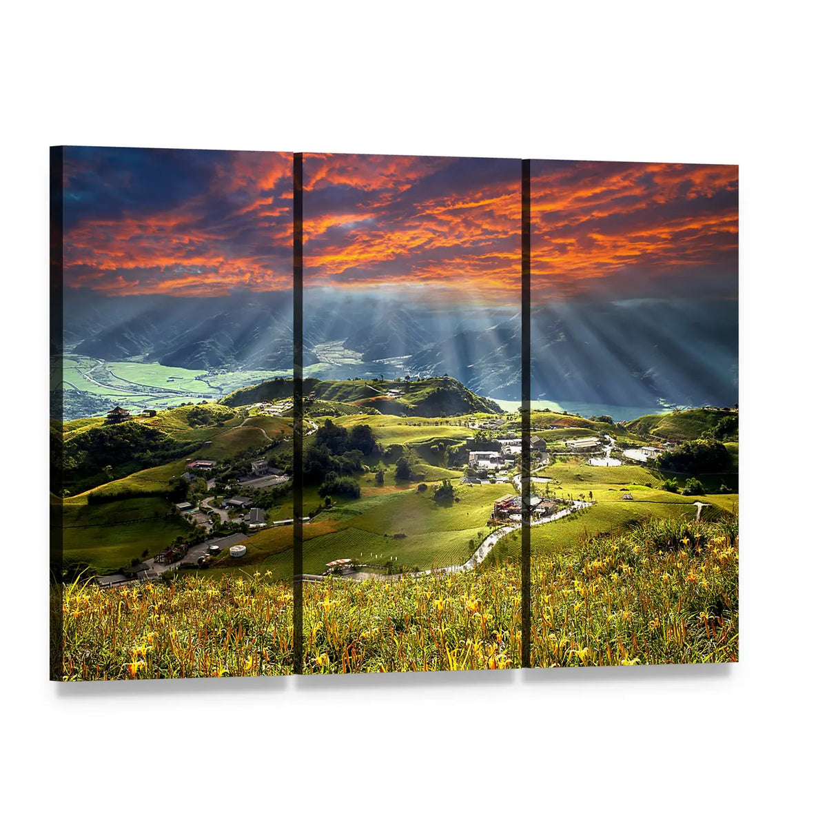 Sixty Stone Mountain at Sunrise Canvas Wall Art, 3 panel 3 Horizontal layout gallery wrapped canvas set, angled product view