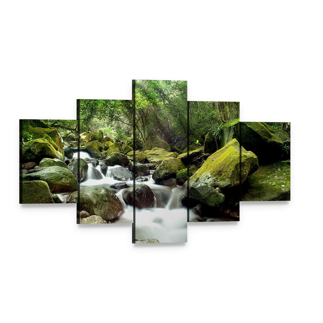 Beautiful Mountain River Canvas Wall Art, 5 panel 5 Star layout gallery wrapped canvas set, angled product view