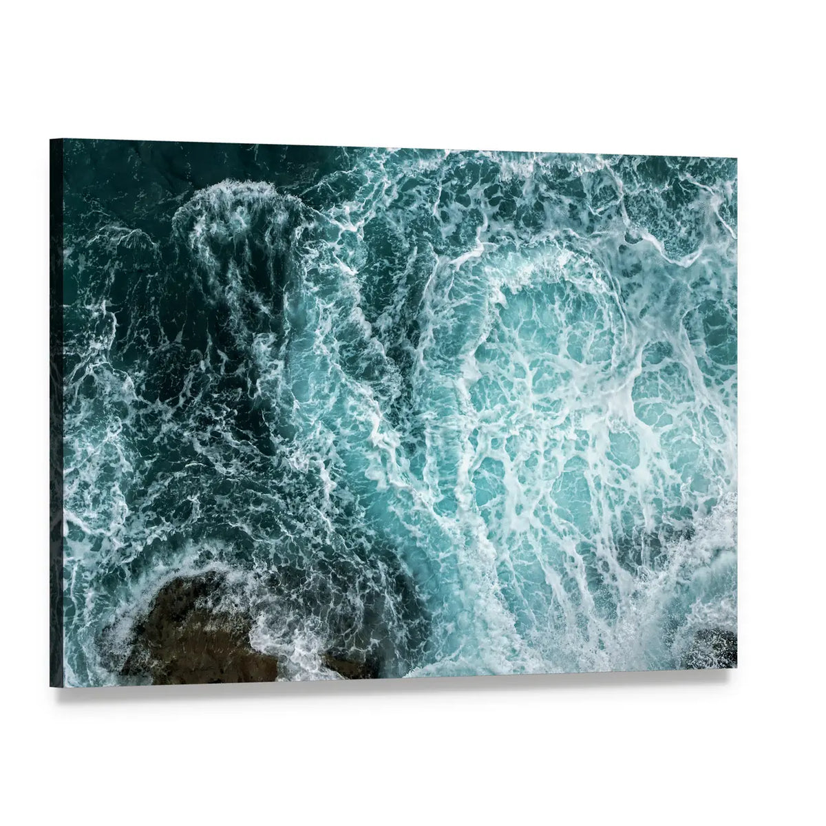 Waves In Blue Ocean Canvas Wall Art, single panel gallery wrapped canvas, angled product view