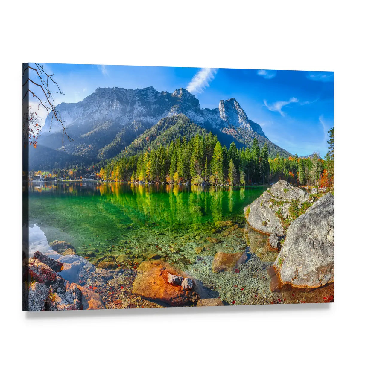 Hintersee Lake in Germany Canvas Wall Art, single panel gallery wrapped canvas, angled product view
