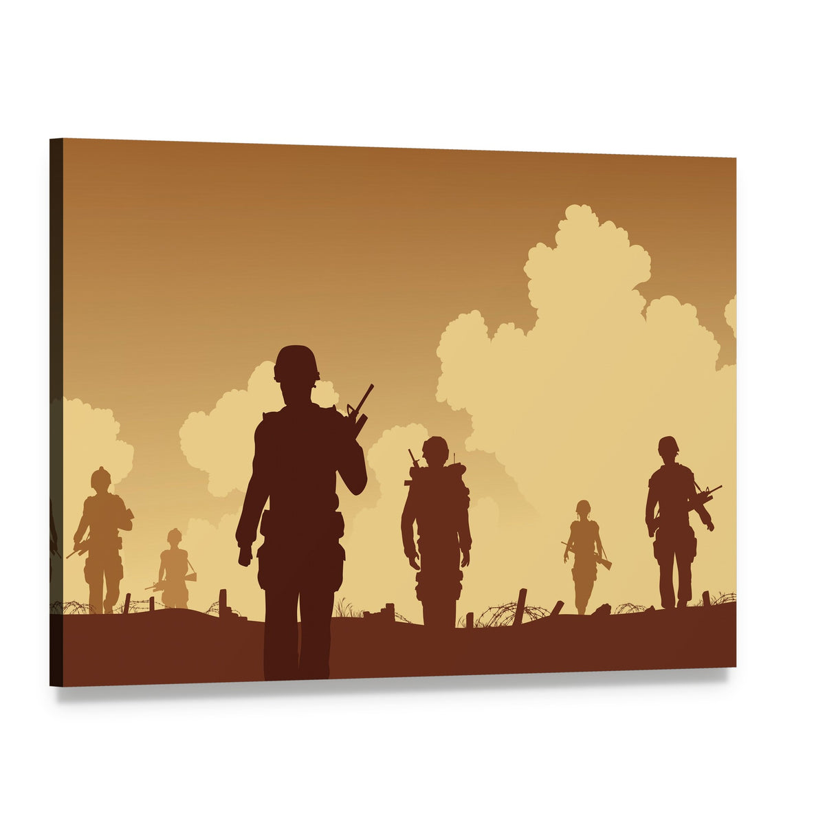 Soldiers Walking on Patrol Canvas Wall Art, single panel gallery wrapped canvas, angled product view