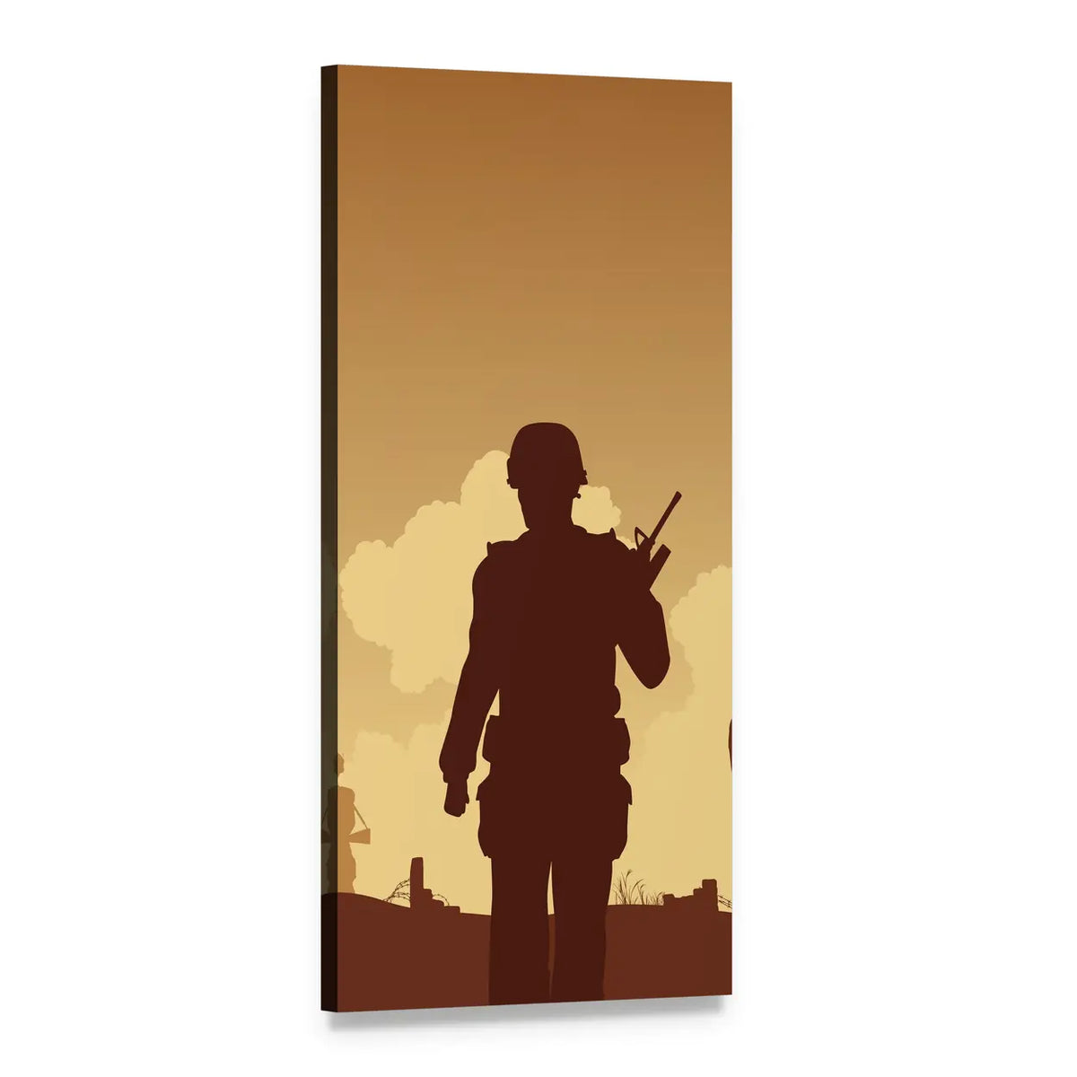 Soldier on Patrol at Dusk Vertical Canvas Wall Art, 1 panel 1 Vertical layout gallery wrapped canvas set, angled product view