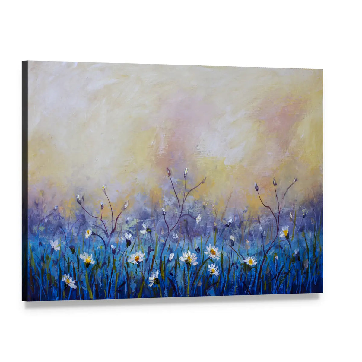 Abstract Daisy Meadow at Dawn Canvas Wall Art, single panel gallery wrapped canvas, angled product view