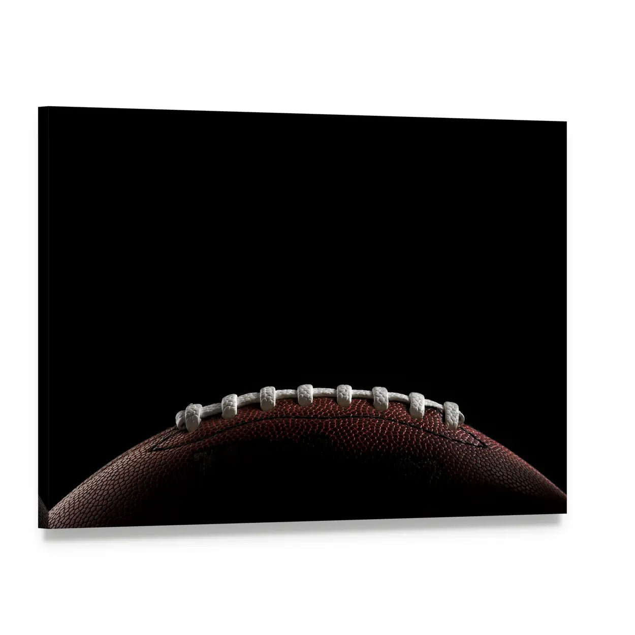 Close-up of American Football Laces Canvas Wall Art, single panel gallery wrapped canvas, angled product view