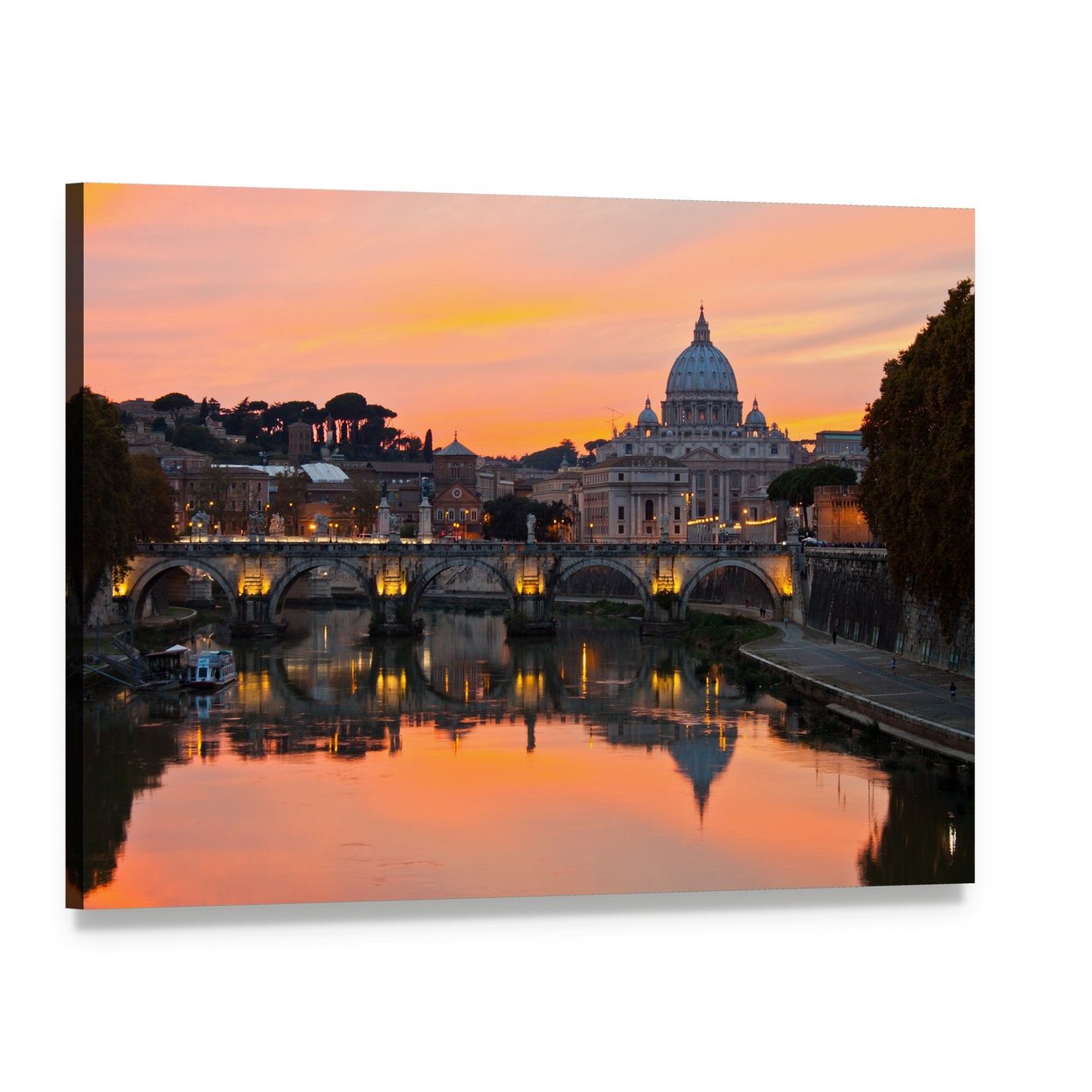 Saint Peter Basilica at Sunset Canvas Wall Art, single panel gallery wrapped canvas, angled product view
