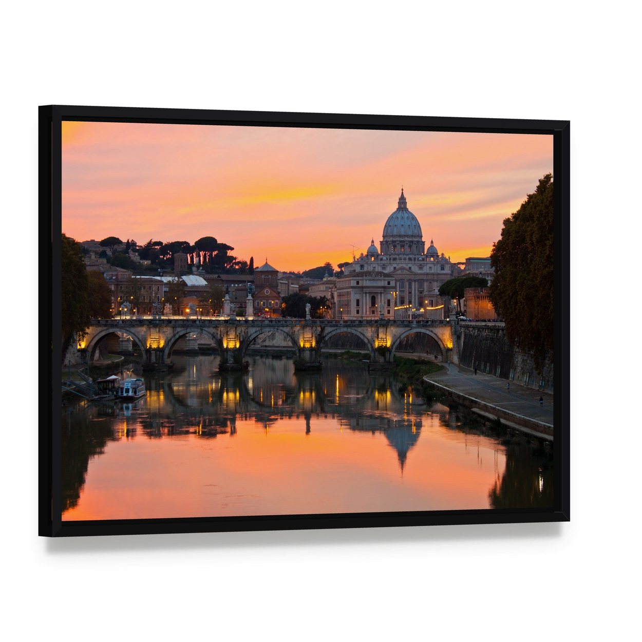 Saint Peter Basilica at Sunset Canvas Wall Art, framed canvas in a black floater frame, angled product view