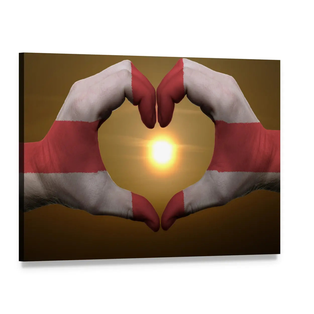 Hands Forming Heart with Belarus Flag at Sunset Canvas Wall Art, single panel gallery wrapped canvas, angled product view