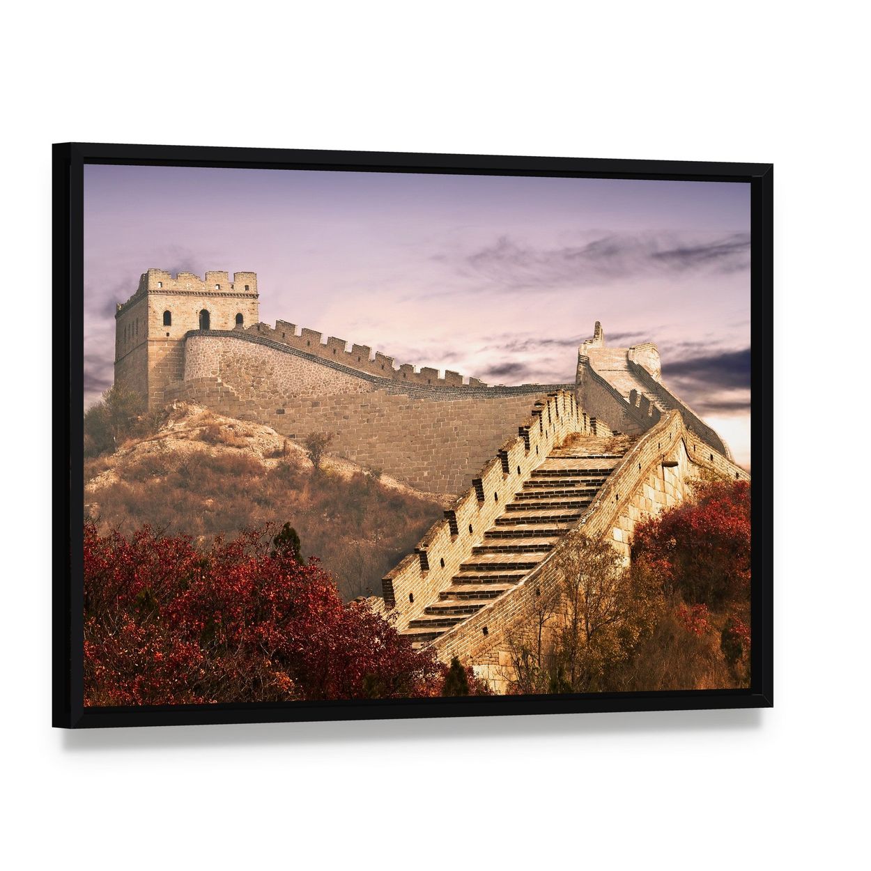 Great Wall of China in the Clouds Canvas Wall Art, framed canvas in a black floater frame, angled product view