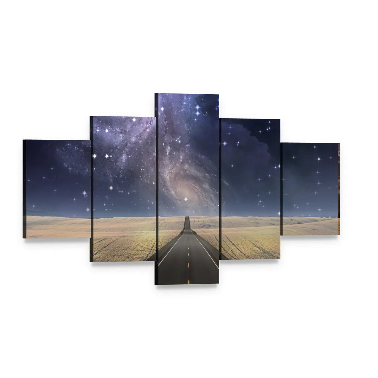 Road to Galaxy Canvas Wall Art, 5 panel 5 Star layout gallery wrapped canvas set, angled product view