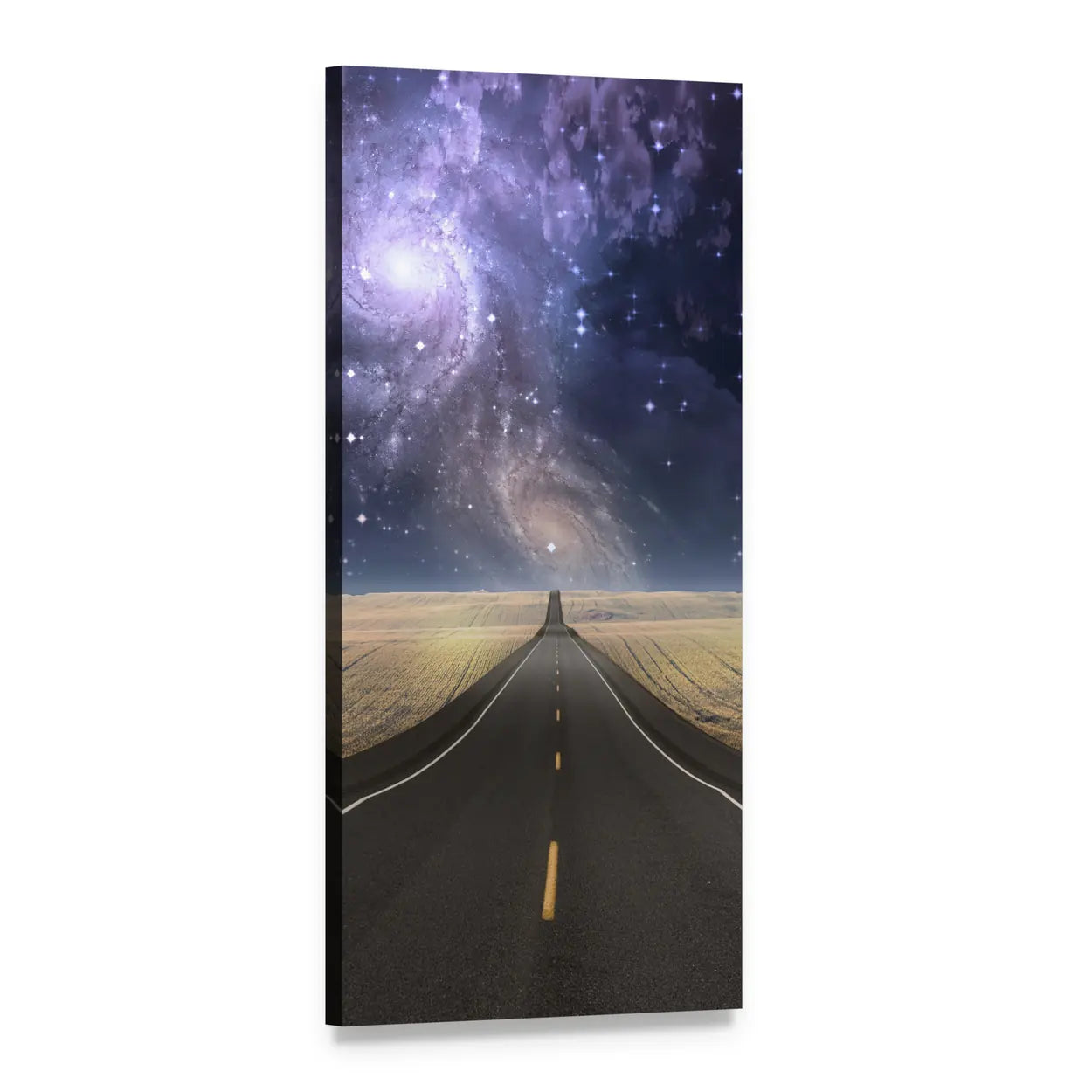Spiral Galaxy Over Asphalt Road Vertical Canvas Wall Art, 1 panel 1 Vertical layout gallery wrapped canvas set, angled product view