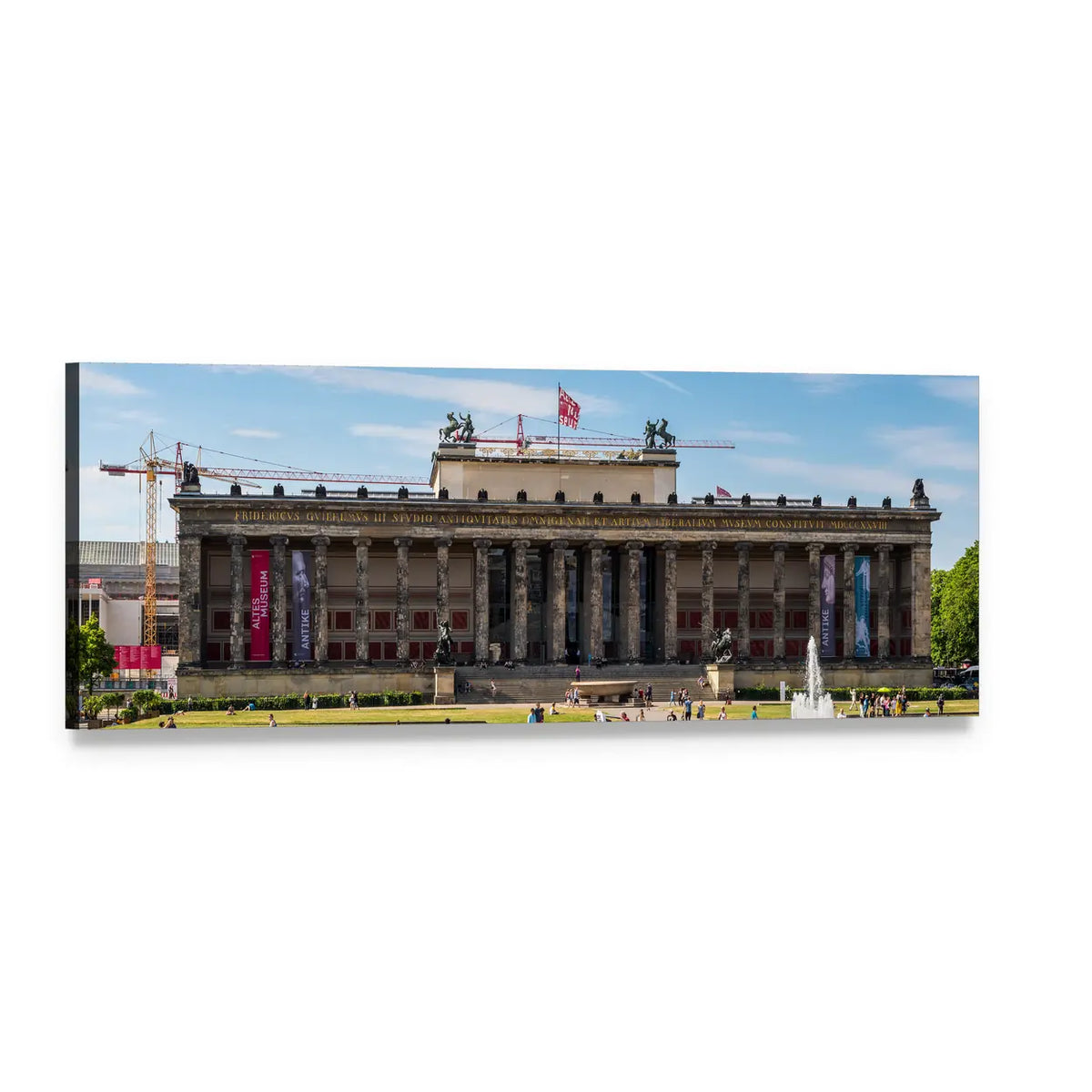 People in Front of Altes Museum Panoramic Canvas Wall Art, single panel gallery wrapped canvas, angled product view