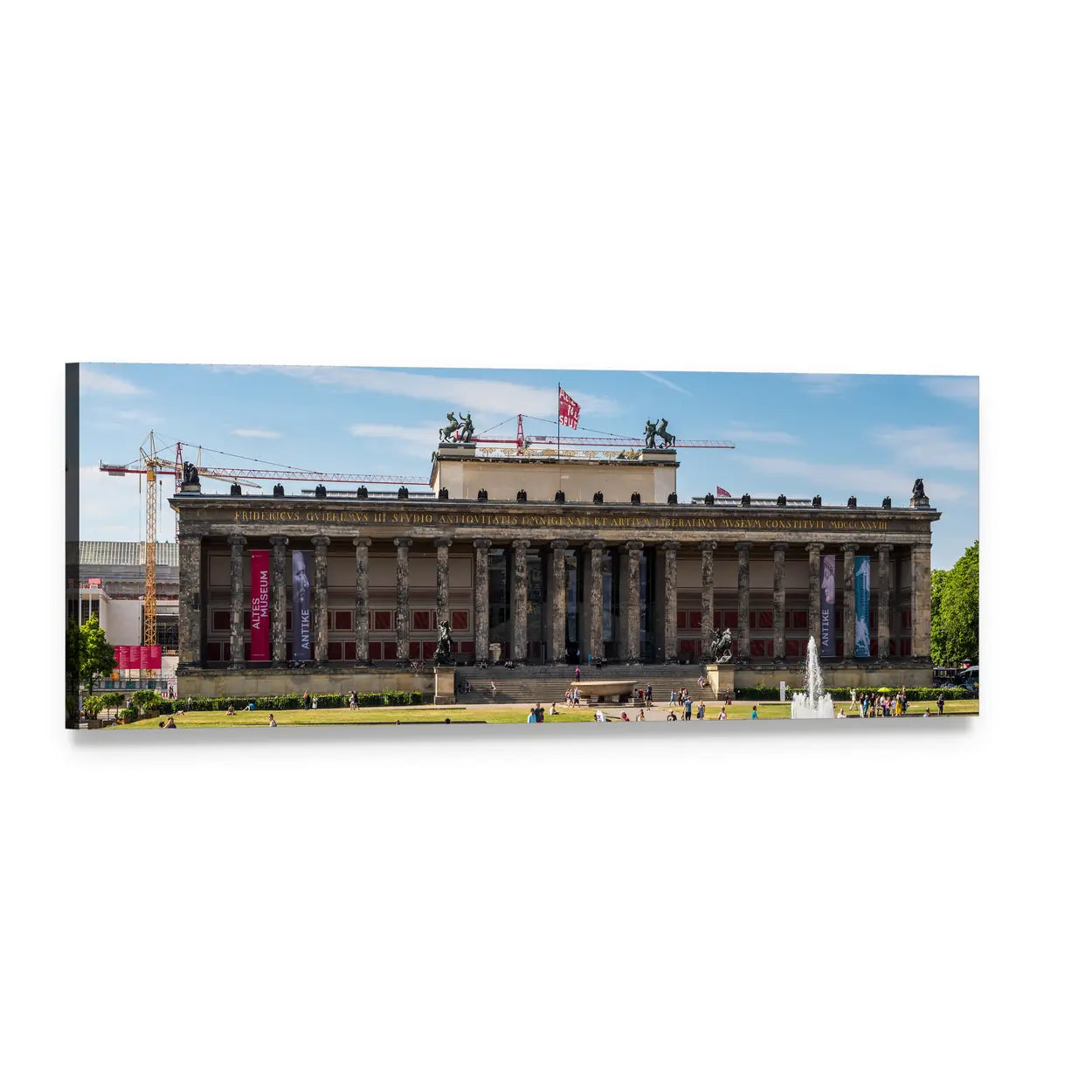 People in Front of Altes Museum Panoramic Canvas Wall Art, single panel gallery wrapped canvas, angled product view