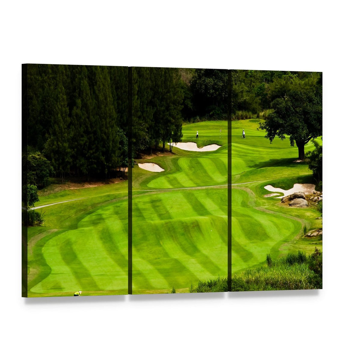 Golf Course Landscape Canvas Wall Art, 3 panel 3 Horizontal layout gallery wrapped canvas set, angled product view