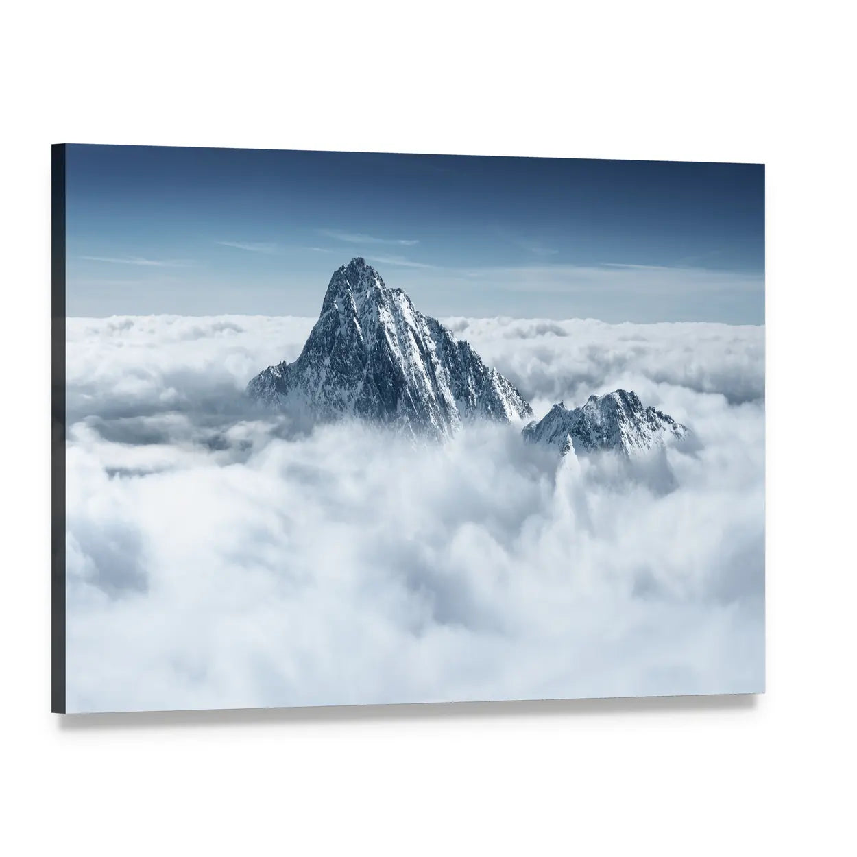 Alpine Mountain in the Clouds Canvas Wall Art, single panel gallery wrapped canvas, angled product view