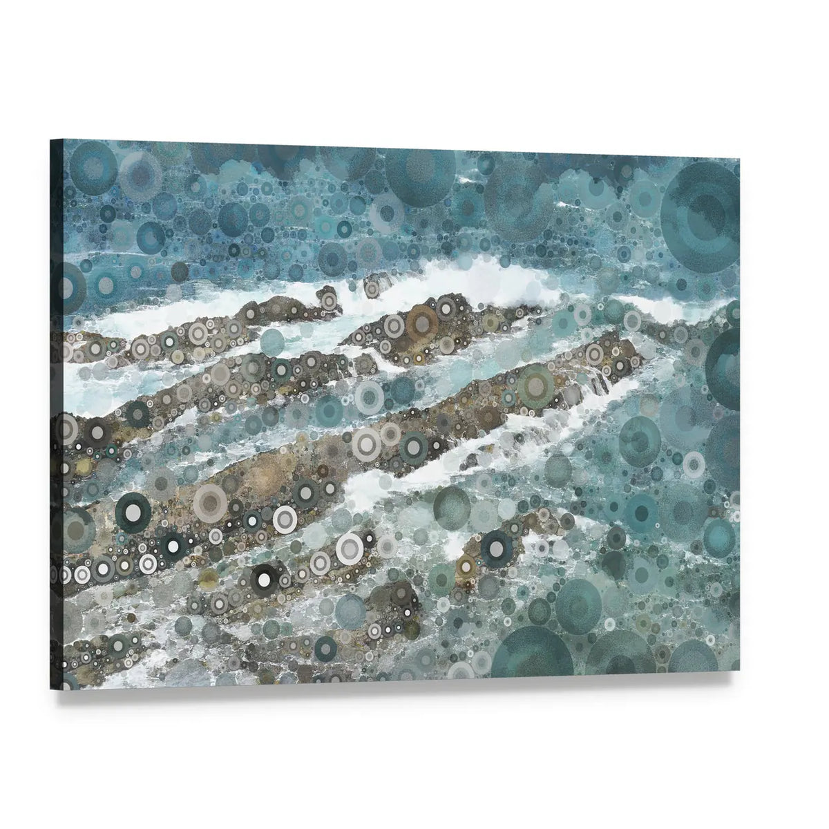 Mosaic Ocean Wave Texture Canvas Wall Art, single panel gallery wrapped canvas, angled product view