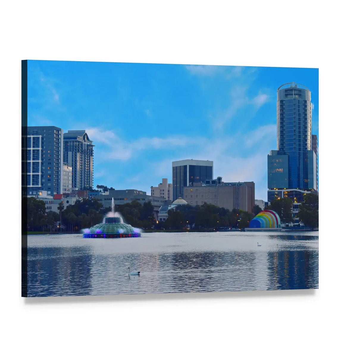 Sunset at Lake Eola Park Canvas Wall Art, single panel gallery wrapped canvas, angled product view