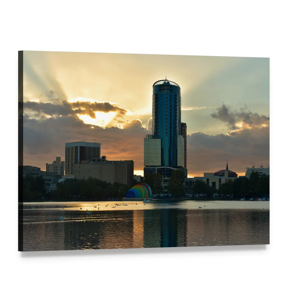 Lake Eola Park at Sunset Canvas Wall Art, single panel gallery wrapped canvas, angled product view