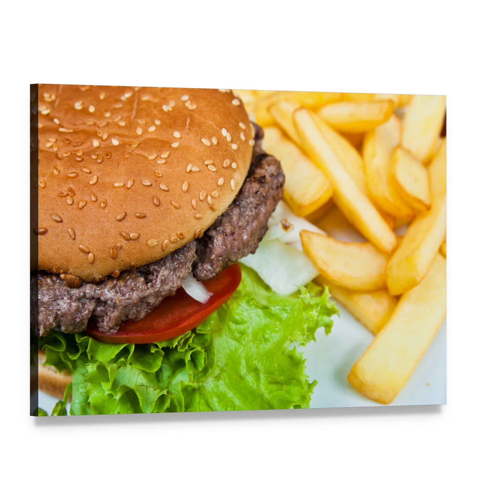 American Cheeseburger with Fries Canvas Wall Art, single panel gallery wrapped canvas, angled product view