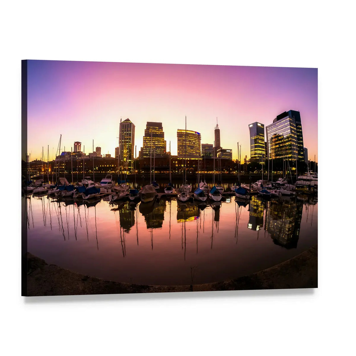 Puerto Madero Harbor at Sunset Canvas Wall Art, single panel gallery wrapped canvas, angled product view