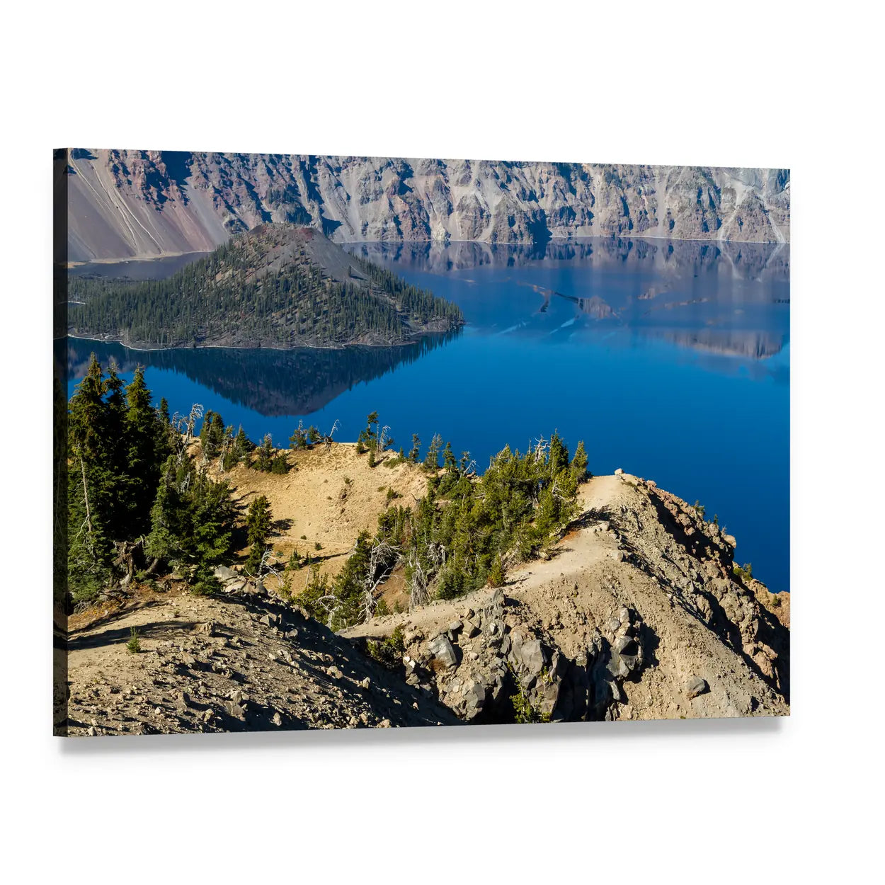 Day at Crater Lake Canvas Wall Art, single panel gallery wrapped canvas, angled product view